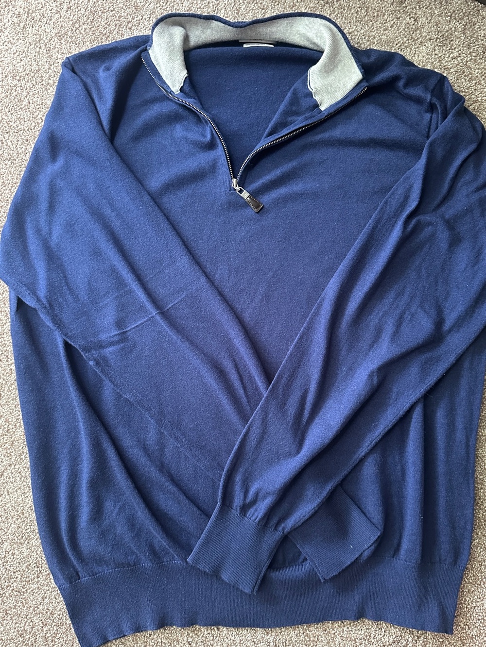 Peter Millar Navy Half-Zip Sweater with Light Gray Collar